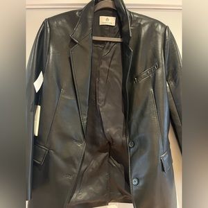 NWT Small Babaton New Agency Black Vegan Leather Blazer